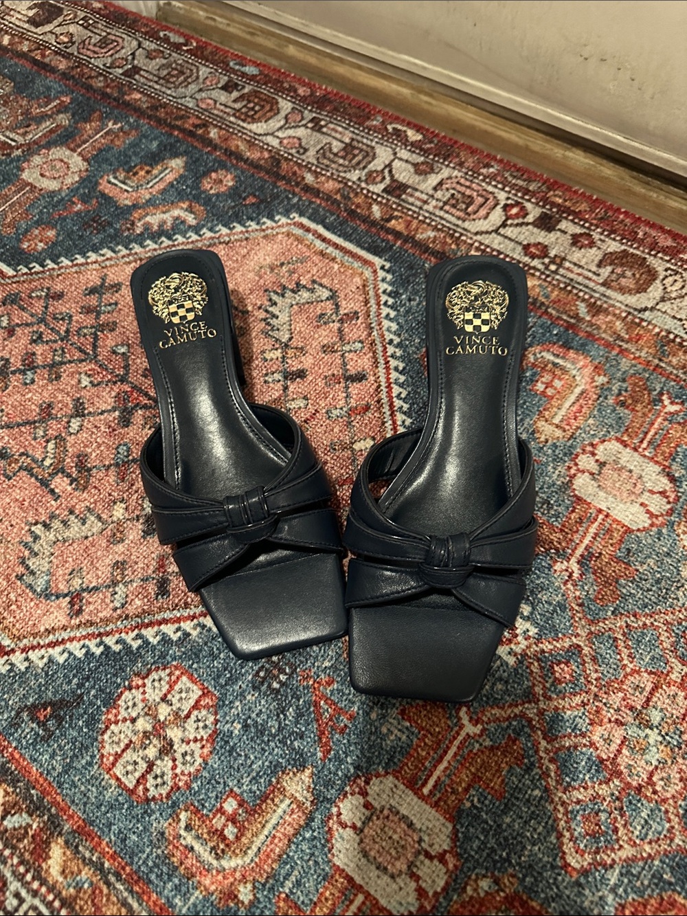 Vince Camuto Dark Navy Knot-Front Slide Sandals